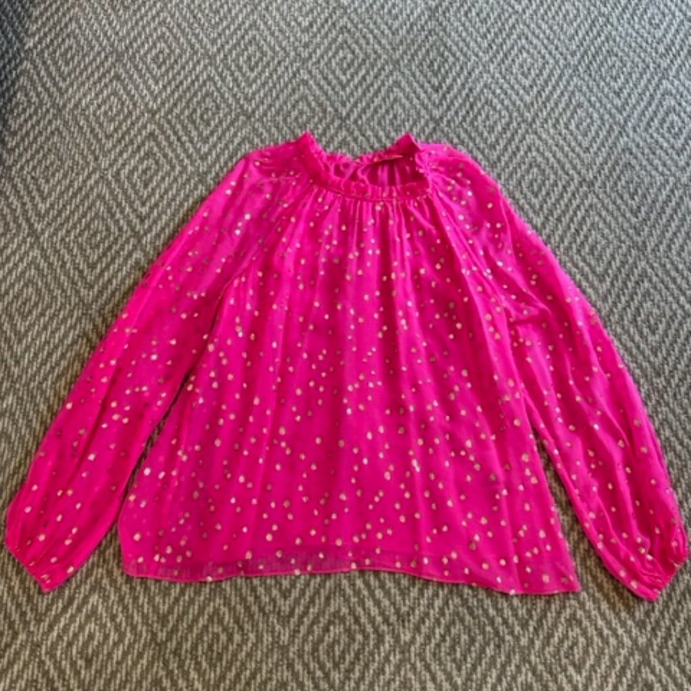 Lilly Pulitzer Caline silk blouse - hot pink with gold polka-dot pattern